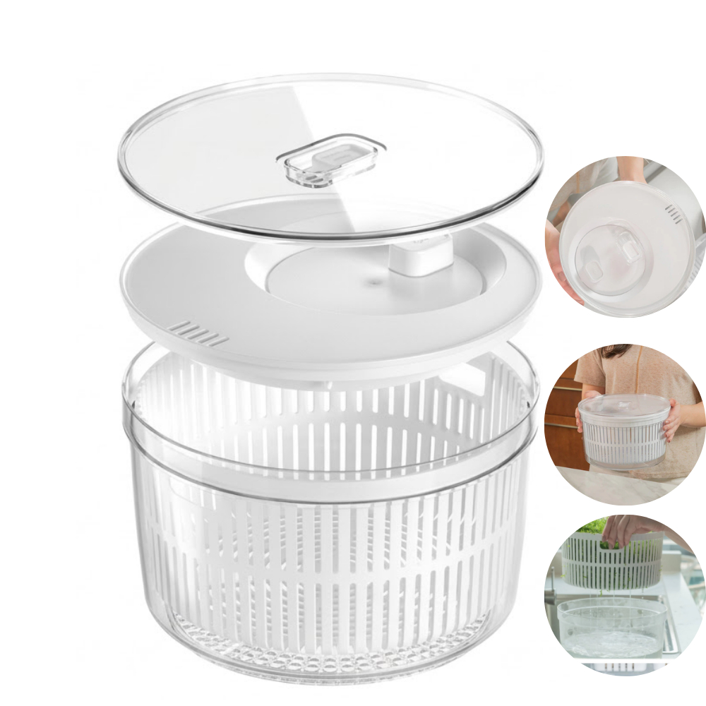 Kit Secador de Salada 5,5L 3 em 1 Prático Lava Seca Organiza Clear Fresh - OU