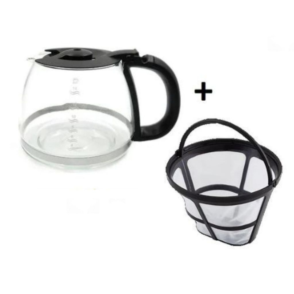Kit Jarra Compatível + Filtro Permanente para Cafeteira 15 Xícaras Modelo CP15 – Vidro com Tampa Preta