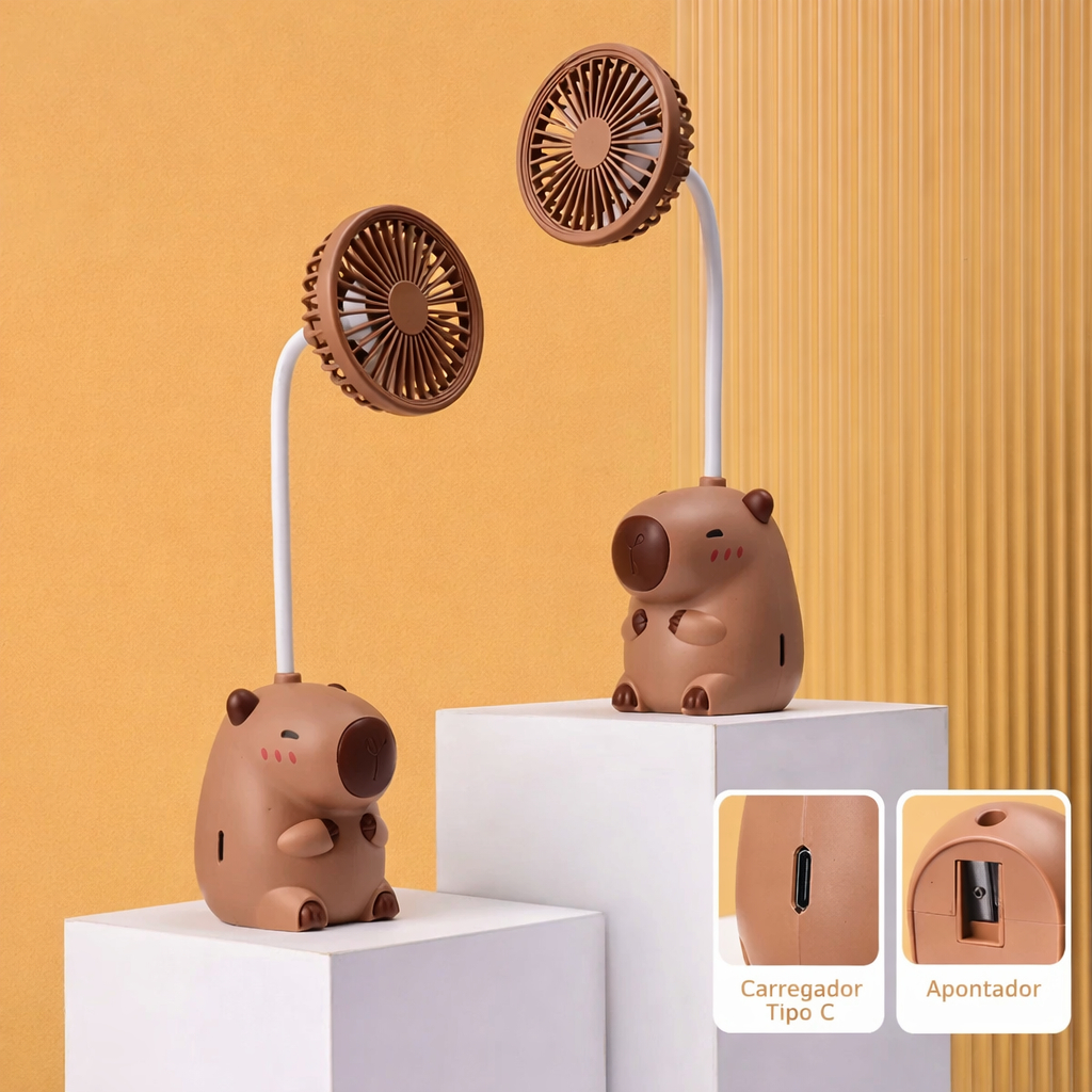 Mini Ventilador Capivara USB 2 Modelos Com ou Sem Apontador Portátil Fofo Recarregável Apoio Celular em Oferta na Shopee