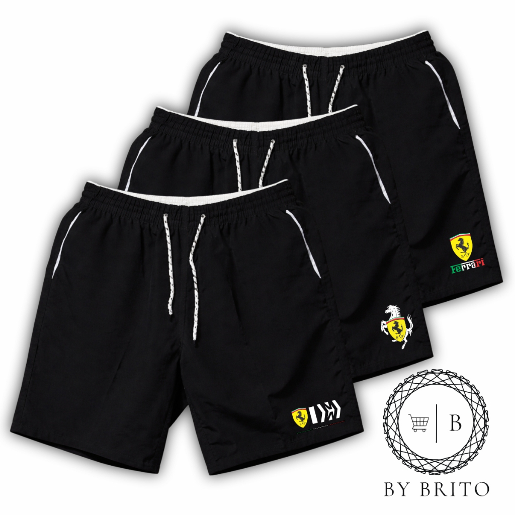 Kit 3 Shorts Bermudas Masculinas Tactel Elastano Ferrari Esportiva Treinos Academia