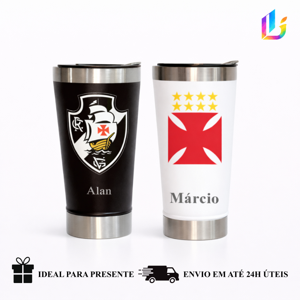Copo Térmico inox 473ml Personalizado Time Vasco - Presente Torcedor/Futebol