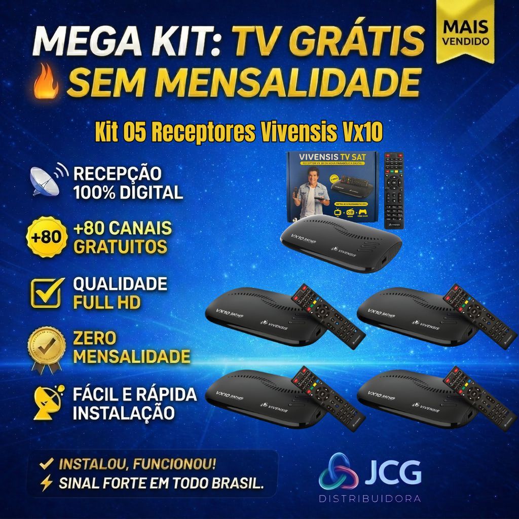 5 Receptor Digital Vivensis Vx10 Nova Parabólica Preto