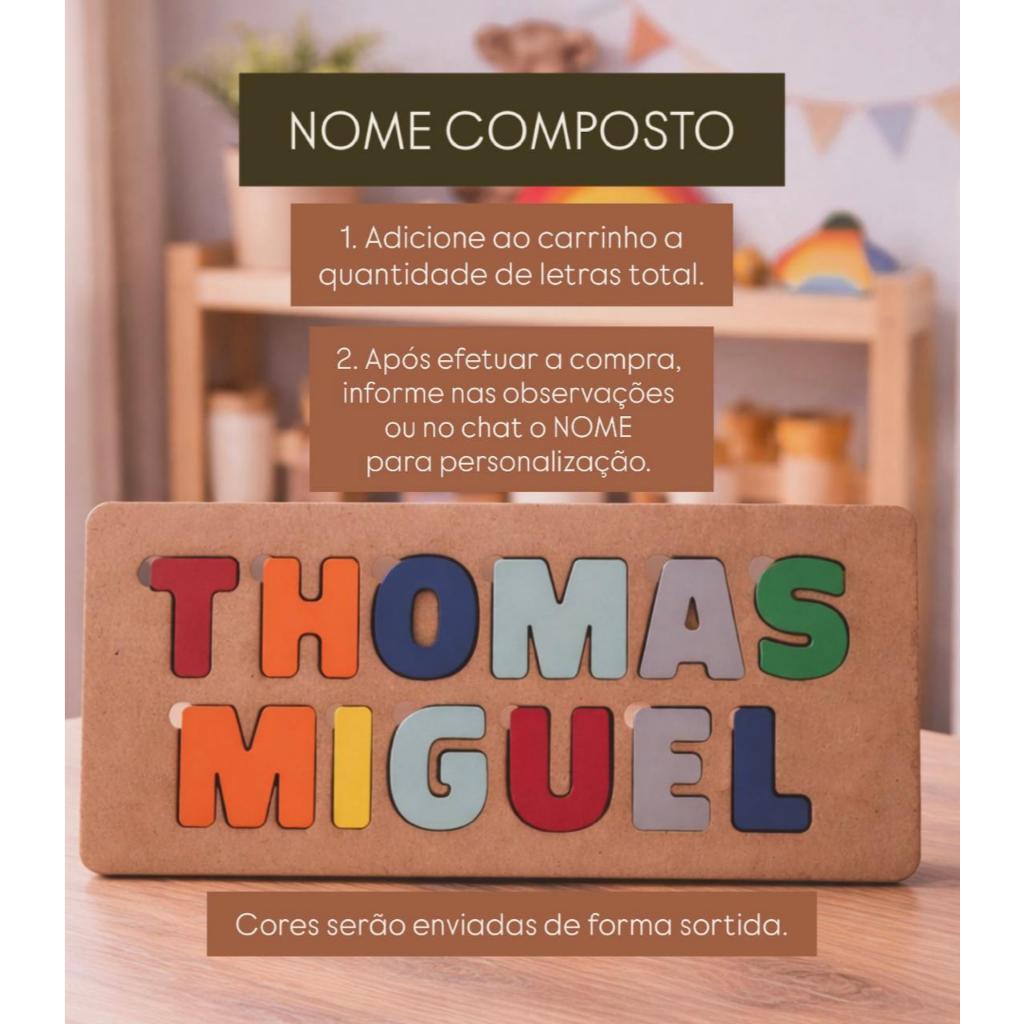 Nome Personalizado Infantil em MDF Quebra-Cabeça Educativo Letras Números Formas | Montessori