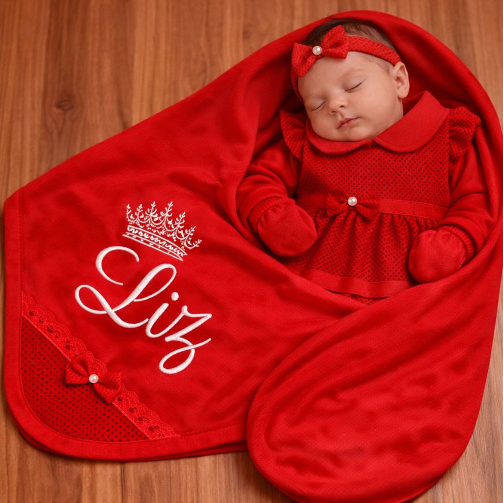 Kit Saida de Maternidade Para Menina Personalizada Vermelha 5 Peças Algodão Promoção em Oferta na Shopee