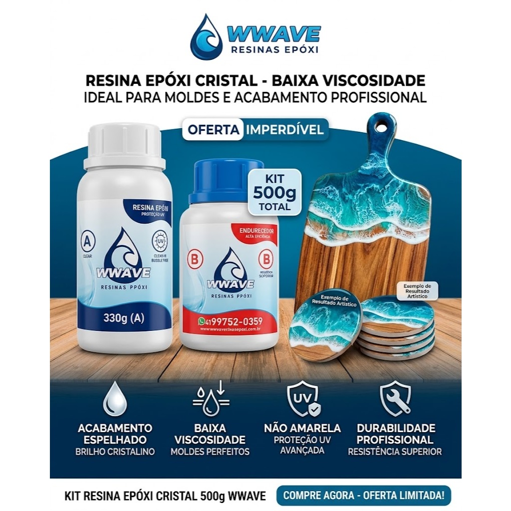 Resina Epóxi Cristal Baixa E Alta Viscosidade – Proteção UV ideal para Artesanatos Profissionais