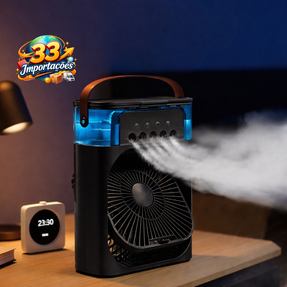 Imagem Mini Ar Condicionado Portátil Climatizador Ventilador Umidificador de Mesa USB-C 3 Velocidades 7 Luzes LED Silencioso