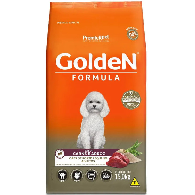 Ração Golden Fórmula Cães Adultos Raças Pequenas Carne e Arroz Mini Bits 15kg