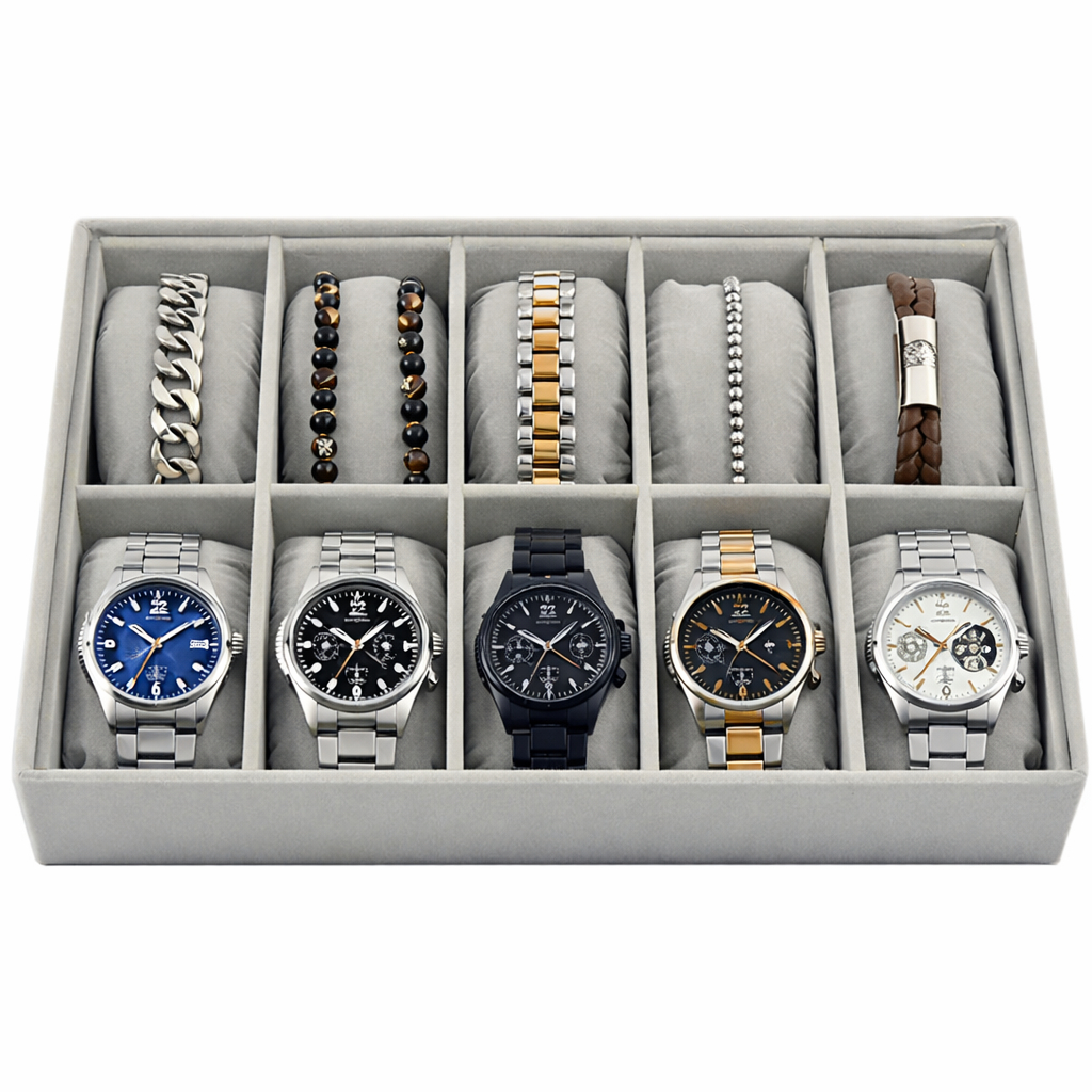 Bandeja Expositor Relógios Veludo Para 10 Unidades Com Almofadas em Oferta na Shopee