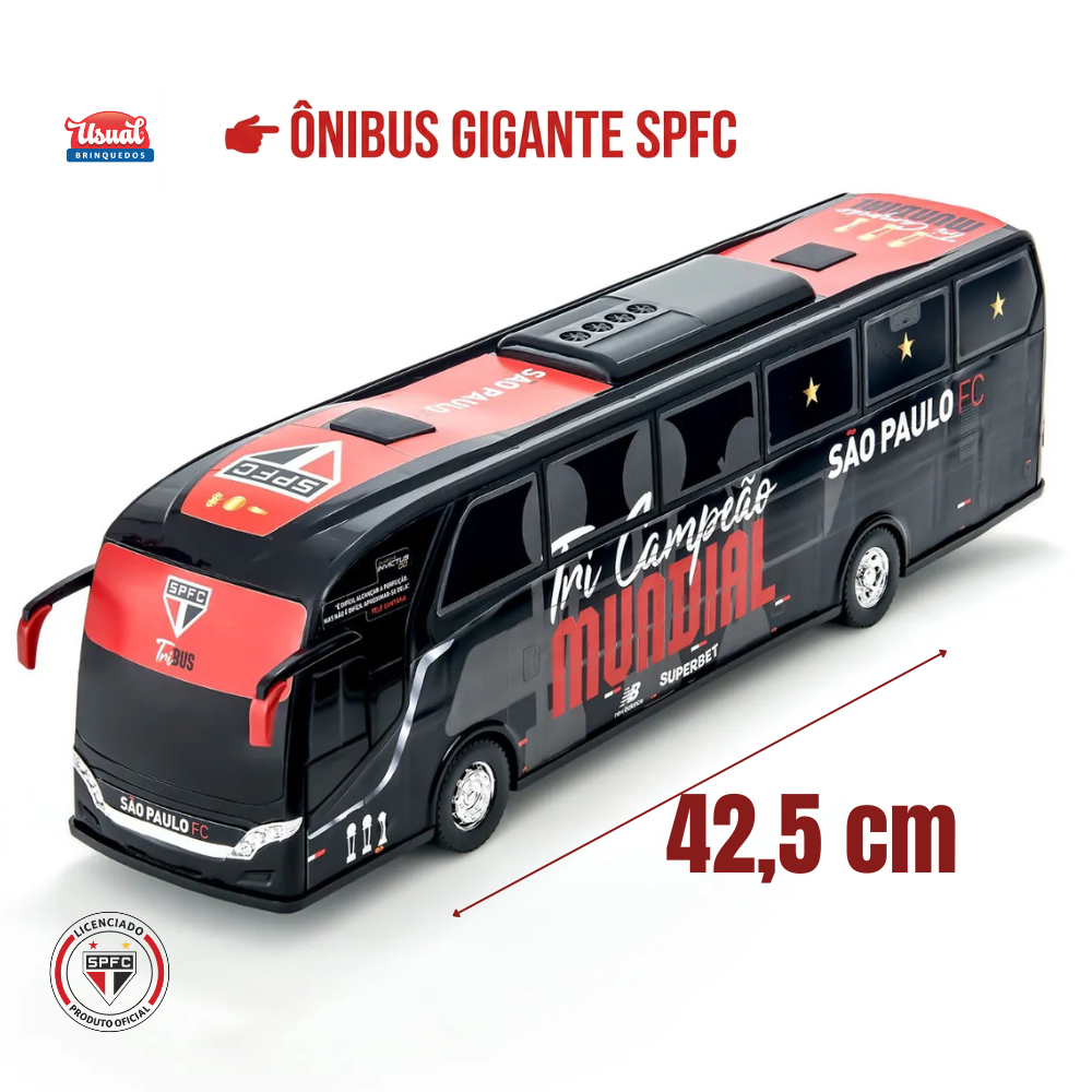 Ônibus Brinquedo São Paulo SPFC Oficial Licenciado Coleção Miniatura Grande 42,5cm Tricolor Soberano Usual Brinquedos