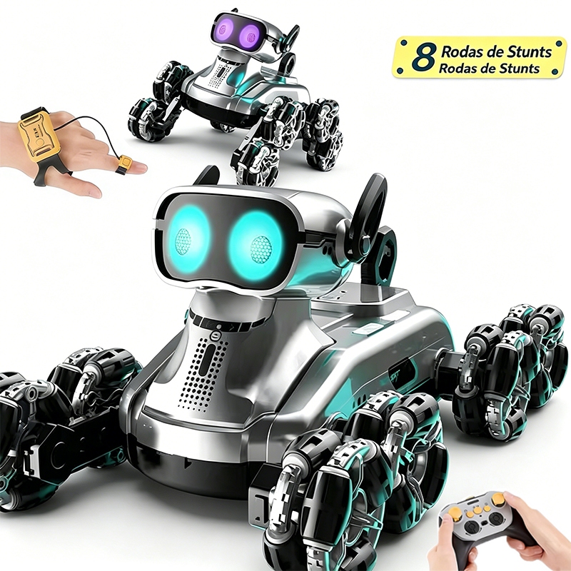 Cachorro Robô Inteligente com Controle Remoto – 8 Rodas e Duplo controle remoto