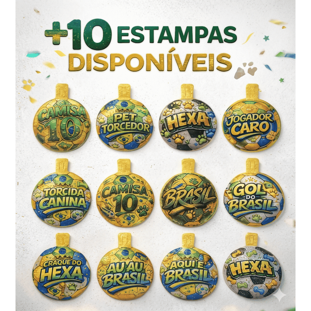 Medalhão Pet Brasil Copa Do Mundo Gravata Pet De Pescoço Banho E Tosa