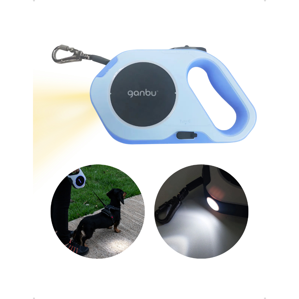 Guia Retrátil com LED Ganbu Pet Cachorro Gato Passeio Seguro Iluminação Noturna Confortável
