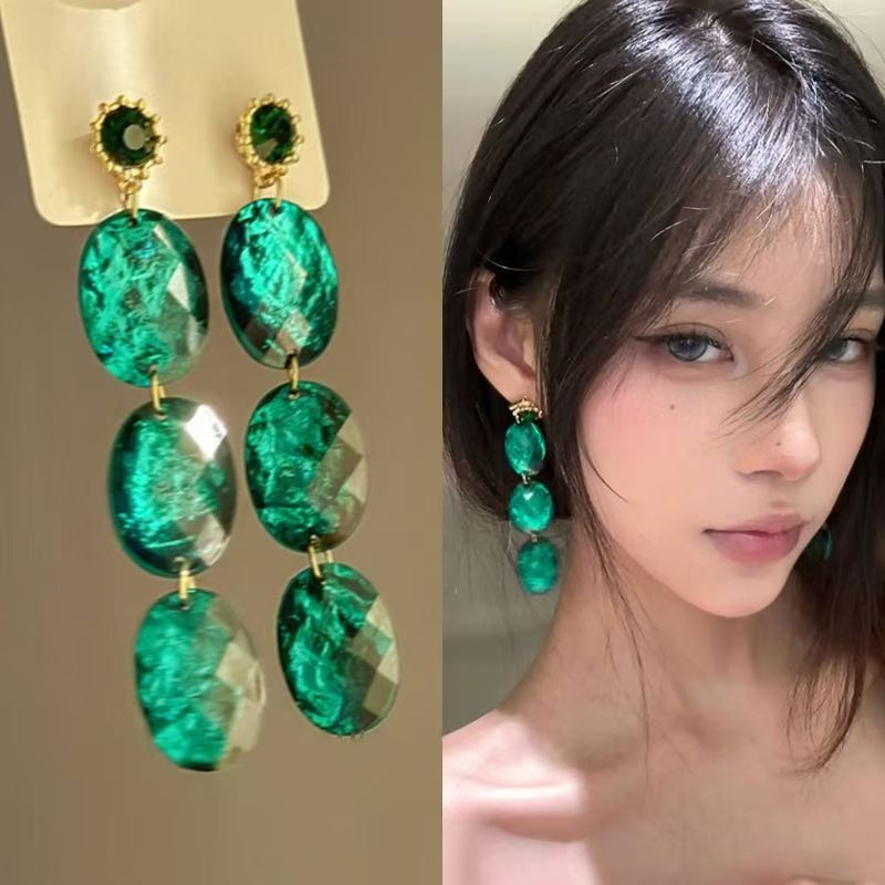 Brinco Feminino Verde Longo Acrílico Pedra Luxo Festa Moda Praia Elegante Bijuteria Presente
