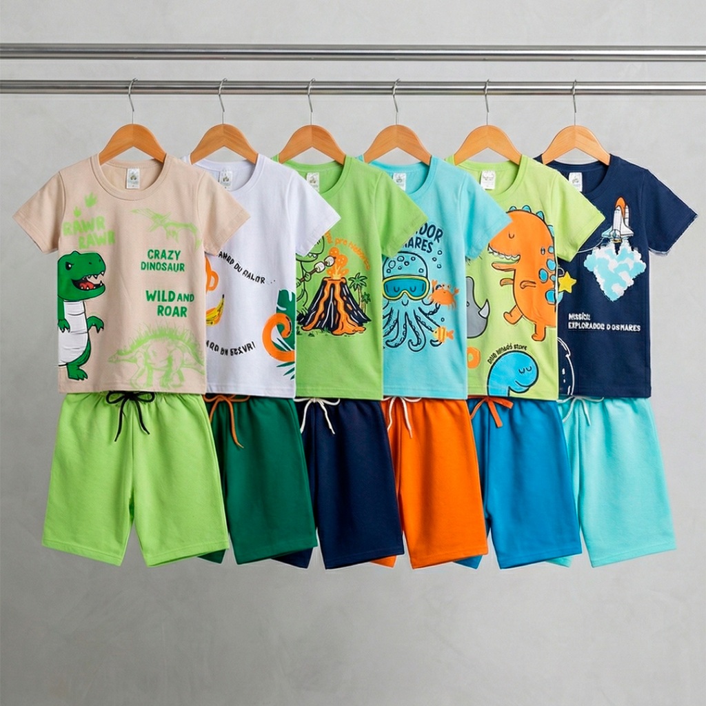 Kit Bebe 20 Peças De Roupas Menino Infantil - 10 Conjuntos de verão - 10 Camisetas + 10 bermudas shorts Masculino · foto 2