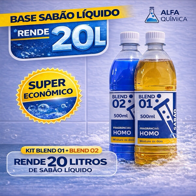 BLEND BASE SABÃO LÍQUIDO AZUL HOMO 2x500ML CONCENTRADO - RENDE 20LT