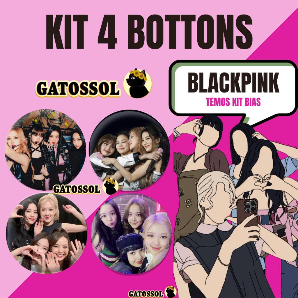 KIT BLACKPINK BIAS 4 Bottons 4,5CM Broche -KPOP-IDOL-COREANO- Bottom/botton Boton Buton alfinete Boton Button Pin Botum