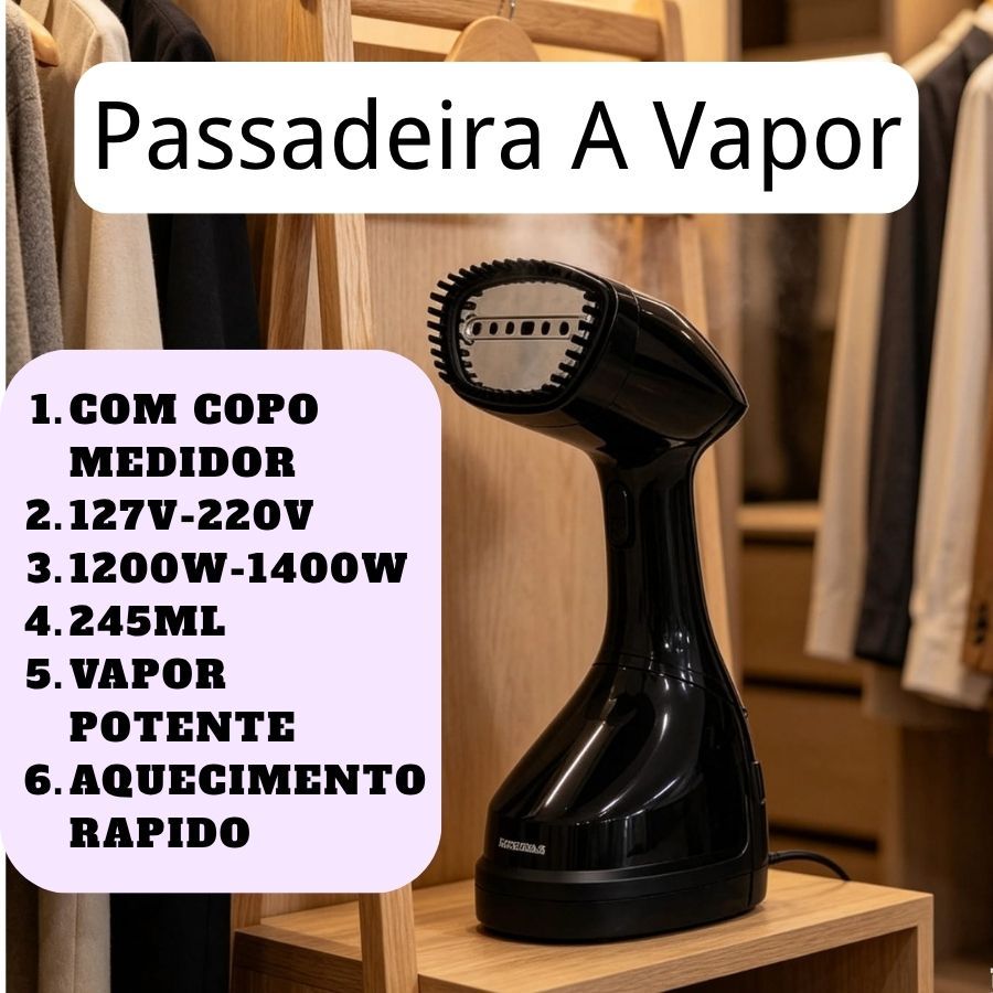 Passadeira A Vapor 127V E 220V Com 7 Saídas De Vapor Desamassa E Higieniza Vapor Potente Pratica