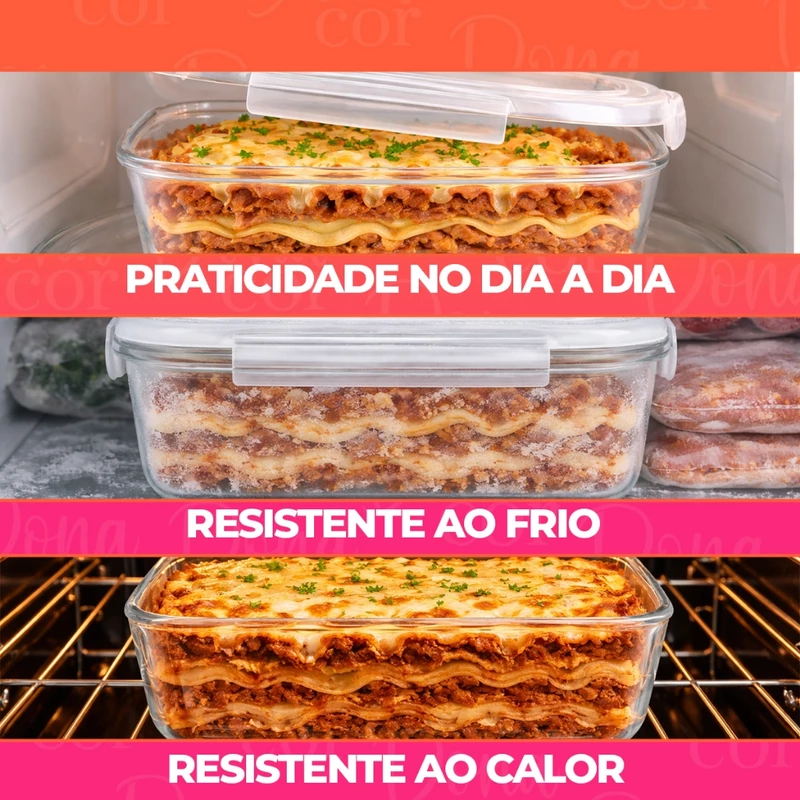 Kit Potes de Vidro Hermético para Marmita Fit com Tampa e 4 Travas — foto 3