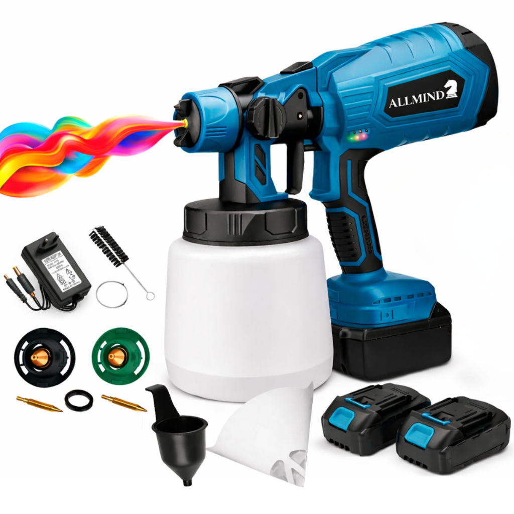 Pistola De Pintura Ferramenta Bico Kit Pulverizadora Bateria 21V 2 Baterias
