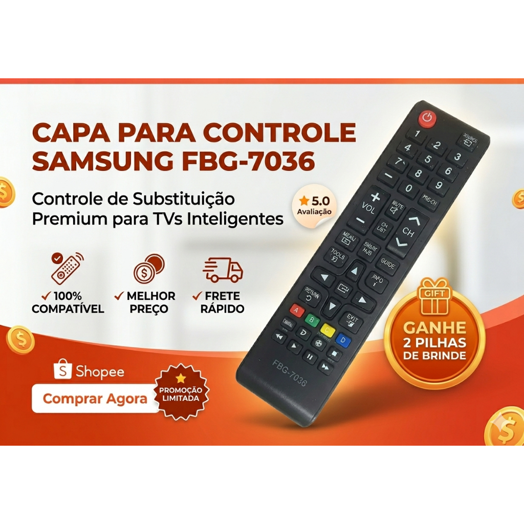 Controle Remoto Compatível Samsung TV Smart e LED Universal Sem Programação + 2 Pilhas