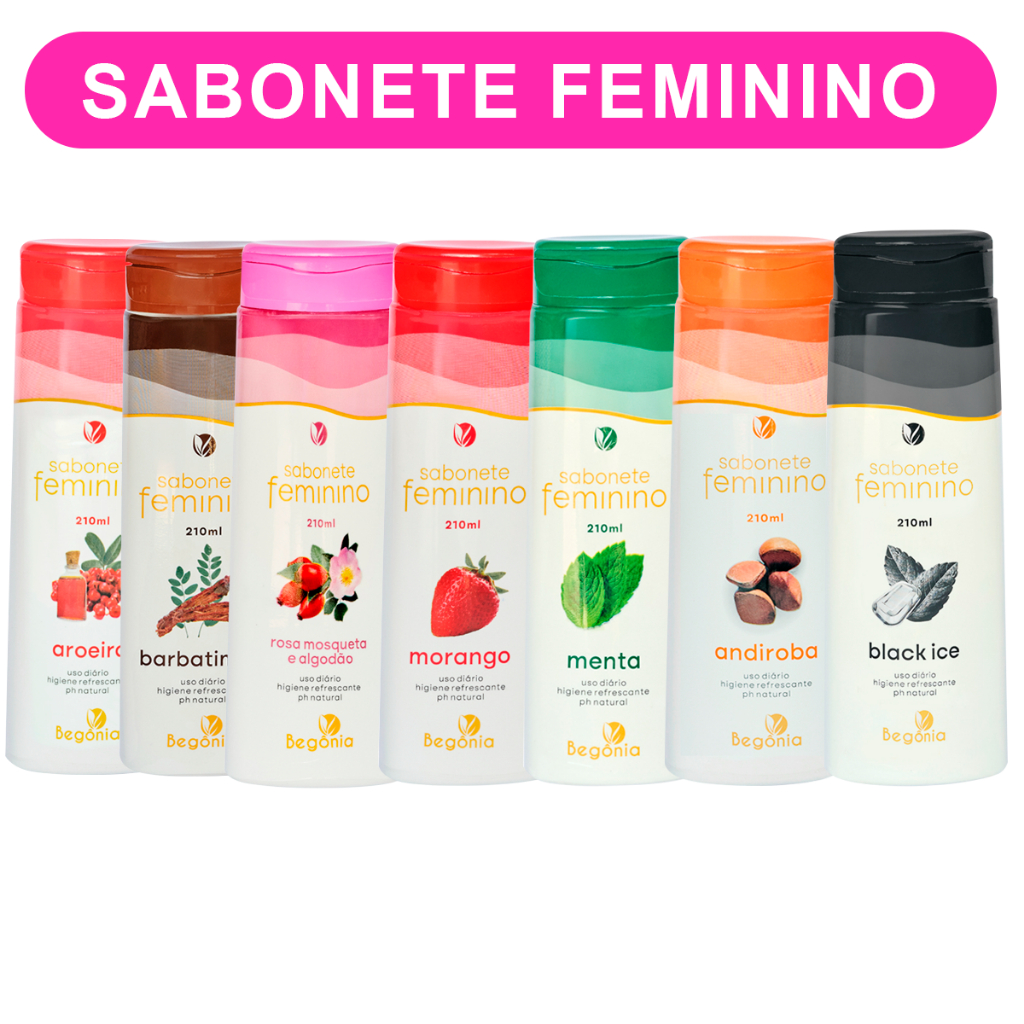 Sabonete Líquido Íntimo Barbatimão / Aroeira / Menta / Morango 210ml - Begônia Aromas do Brasil
