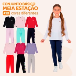 Kit 4 Peças Conjunto Blusa Manga longa e Legging Menina Infantil