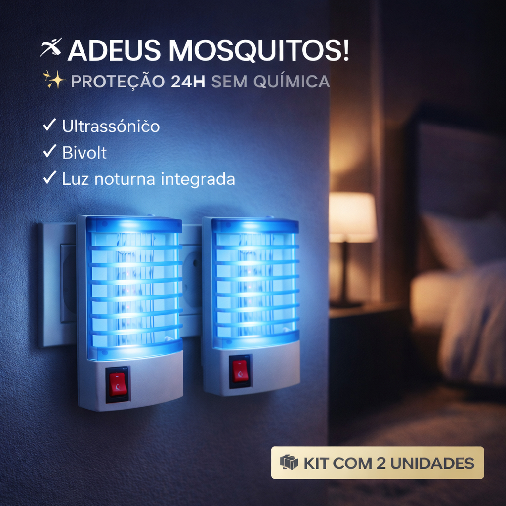 Kit 2 Repelente Eletrônico Tomada Espanta Mosquitos Insetos Luz Noturna Abajur Integrada