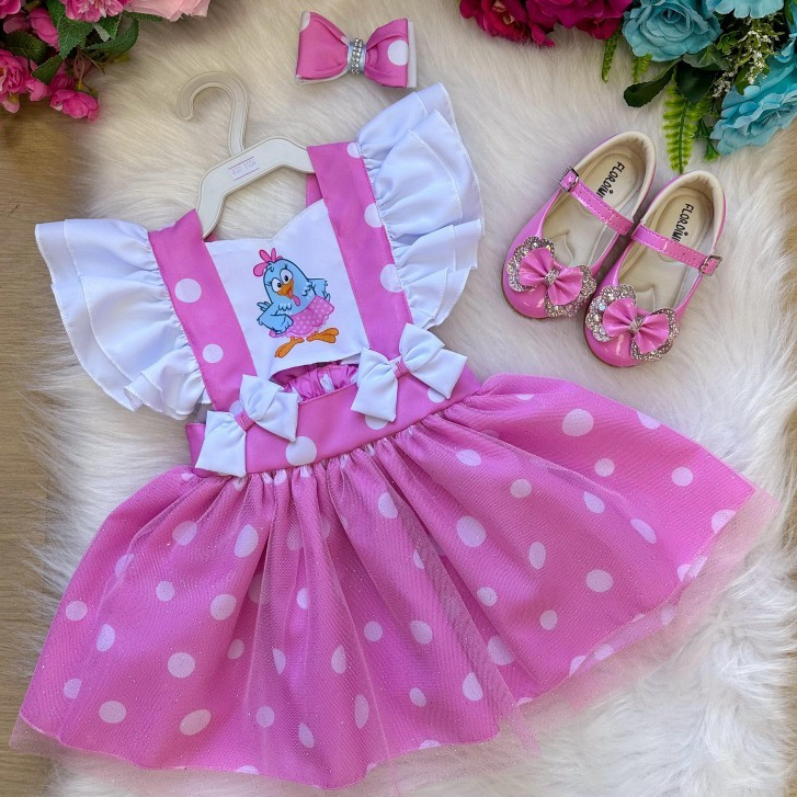 Vestido Galinha Pintadinha Rosa Bebê Princesa Belli Temático Aniversários e Festinhas Infantil Tematicas