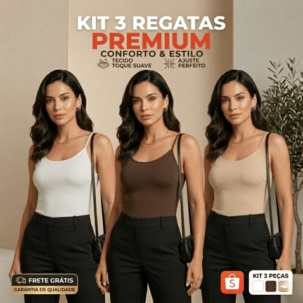 Kit 3 Regata Feminina Alcinha Viscose Premium com Elastano Elegante e Casual