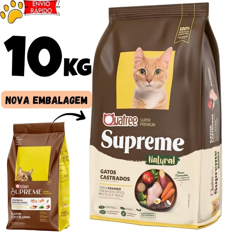 Ração Gatos Castrados Quatree Supreme Frango 10,1kg Super Premium Controle de Peso e Saúde Urinária