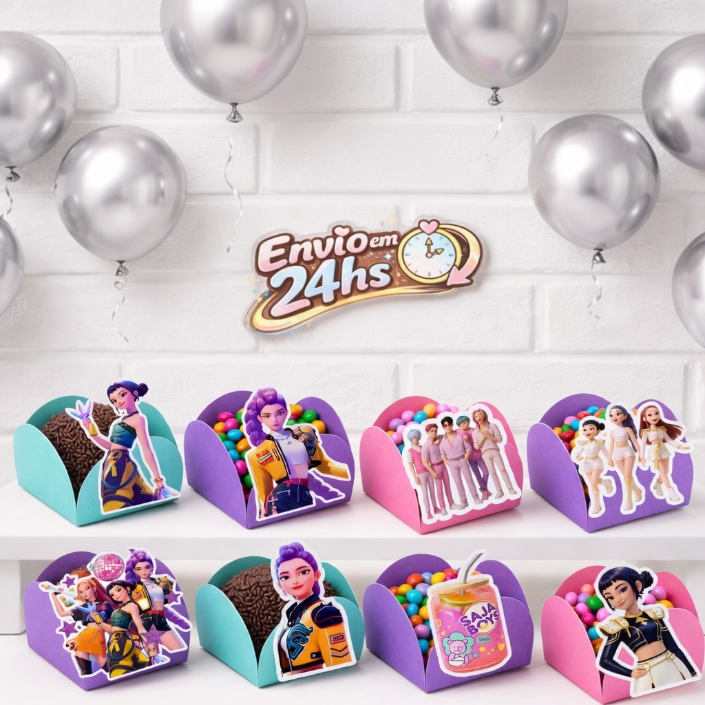 100 Forminhas de doce GUERREIRAS DO K-POP Festa Infantil Personalizados Aniversário BEIJINHO BRIGADEIRO