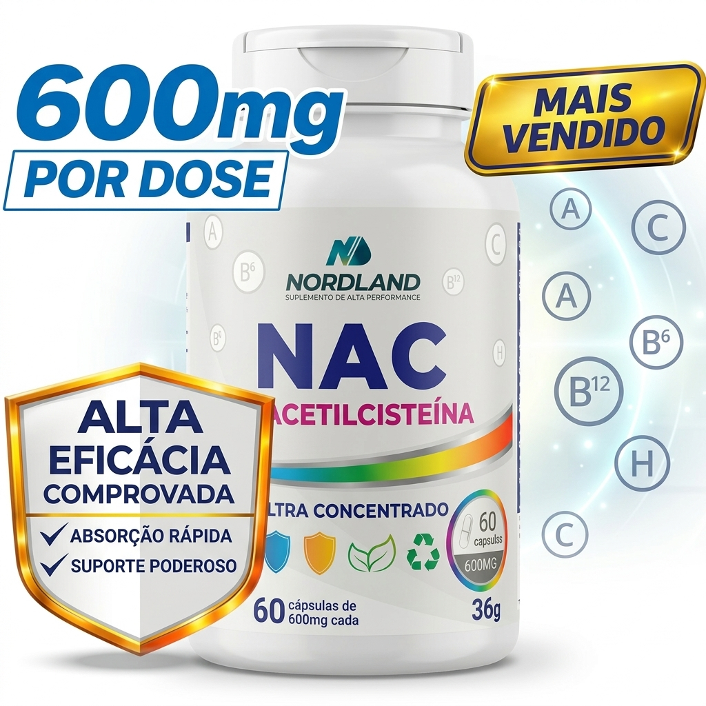 NAC 600mg Alta Concentração - Apoio Respiratório e Hepático - 60 Cápsulas por pote - Envio Imediato