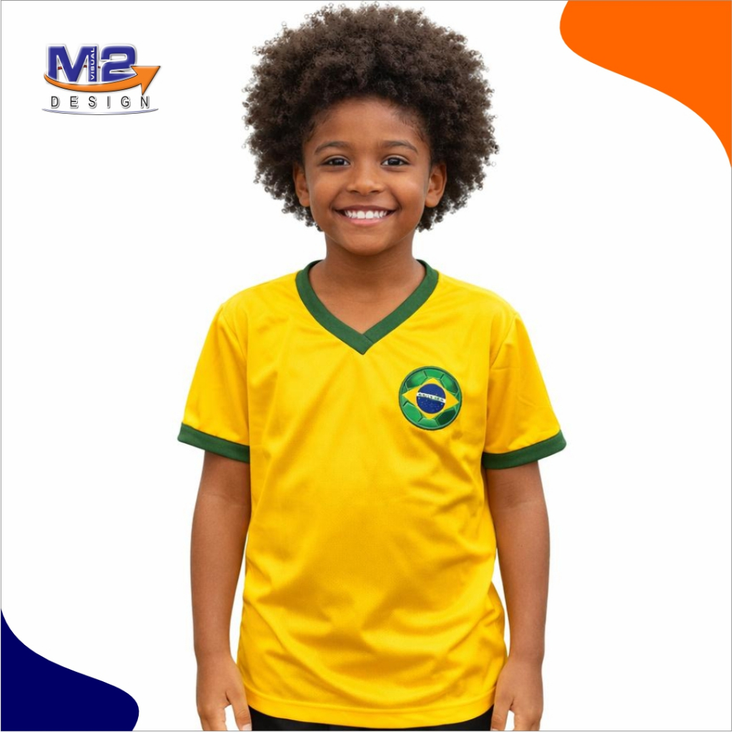 Camiseta / Camisa Brasil Gola V Infantil - Tamanhos 08 e 10 - Seleção brasileira torcida