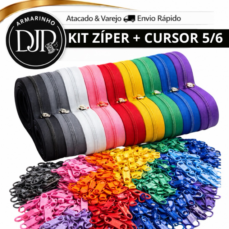 Kit Zíper Colorido Nº6 + Cursor  Costura Criativa Bolsa Mochila Necessaire e Artesanato