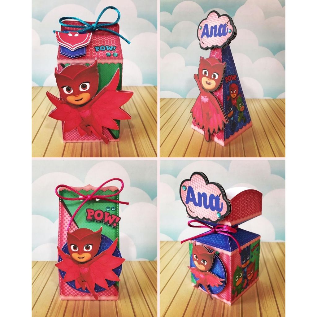 Caixa Milk PJ Masks Menina  Pegue e Monte Lembrancinha de Aniversário Festa de Aniversário Infantil Decoração Festa