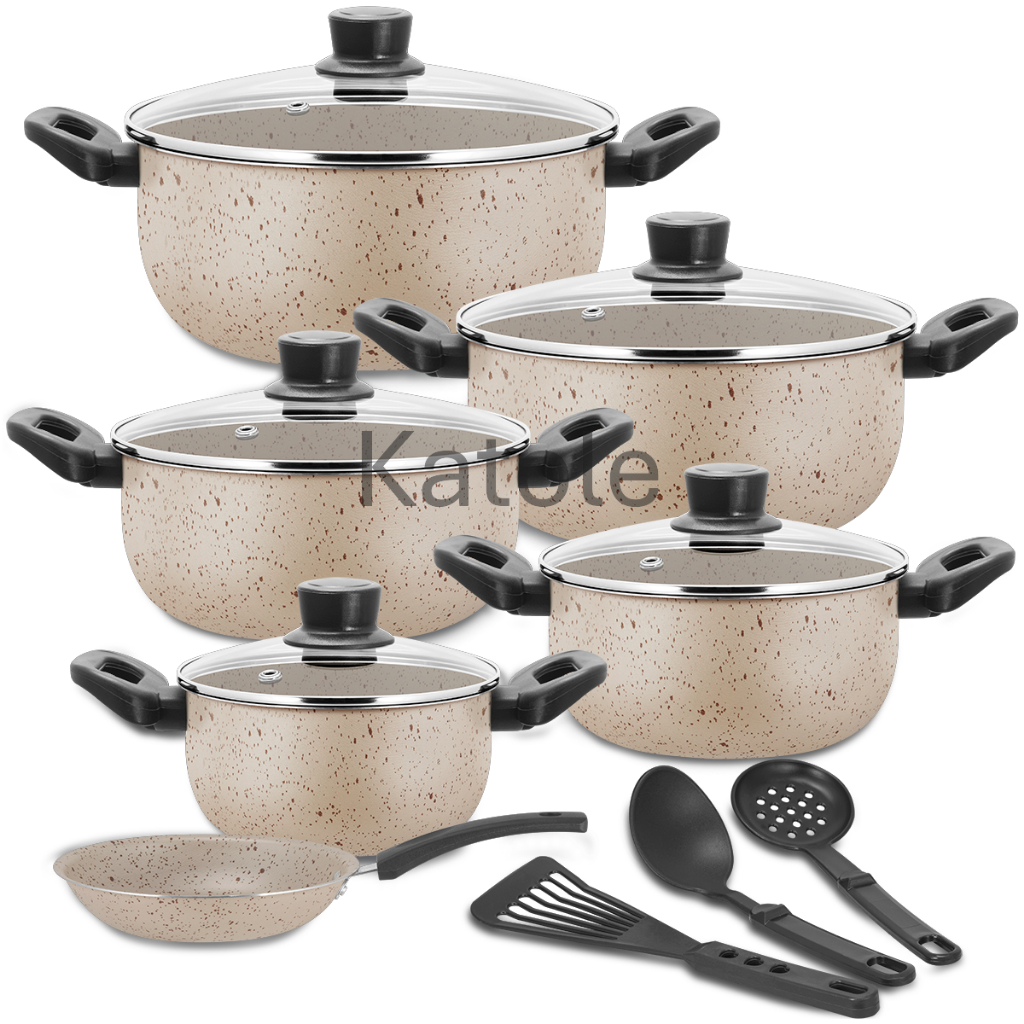 Imagem Jogo De Panelas Caçarolas Kit Antiaderente 6 Peças Tampa De Vidro