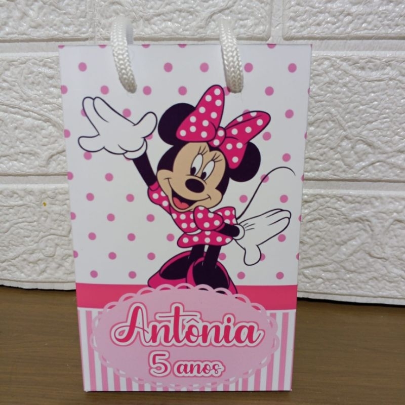 Sacolinha Surpresa Minnie Rosa Personalizada com Nome | Lembrancinha Festa Infantil Minnie Rosa - Sacolinha P