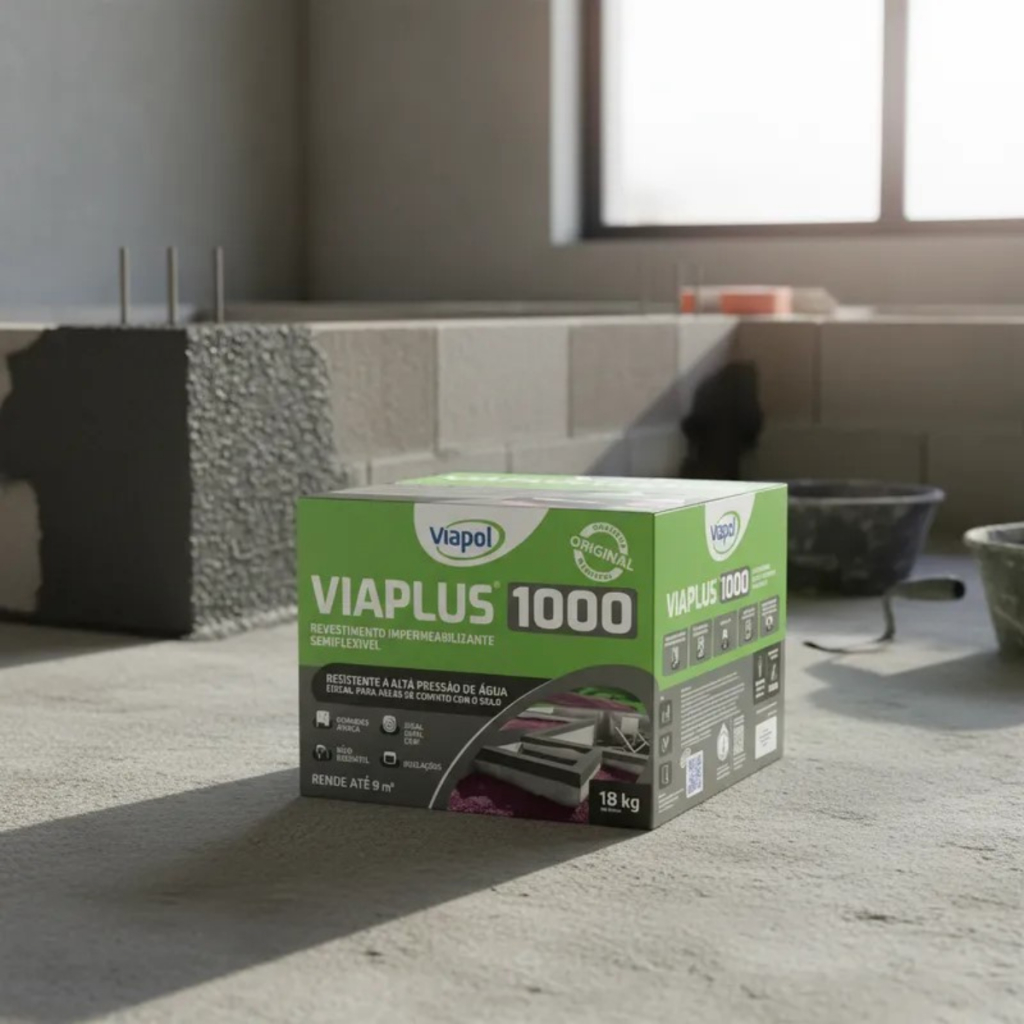 Impermeabilizante para Áreas Molhadas e Pressão d’Água - Viaplus 1000 - Argamassa Flexível Cinza