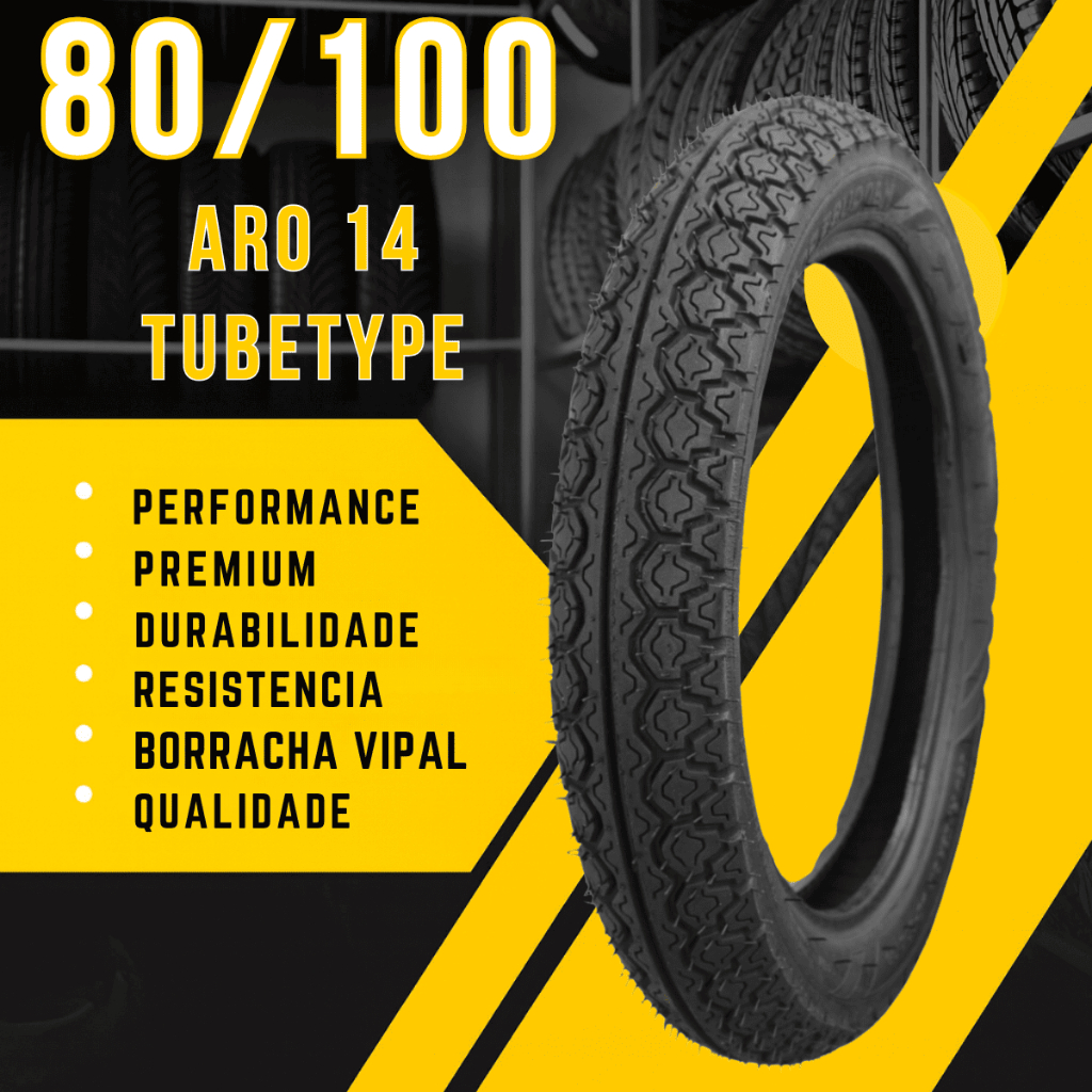 Pneu Traseiro Moto Aro 14 80/100-14 40 P Honda Biz 125 Pop 100  Yamaha Crypton 115 Shineray Jet 125