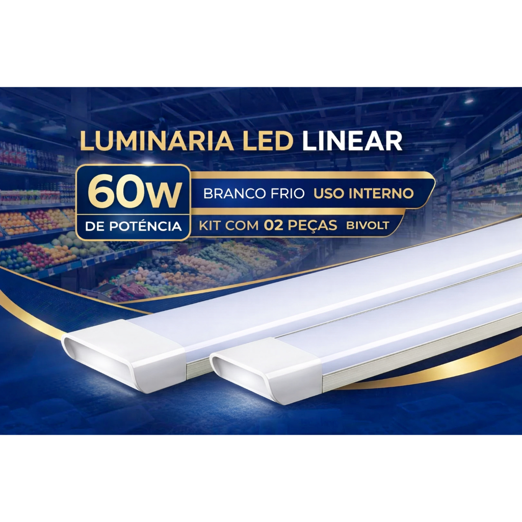 Kit 02 Luminária Linear LED Sobrepor 60w Branco Frio em Oferta na Shopee