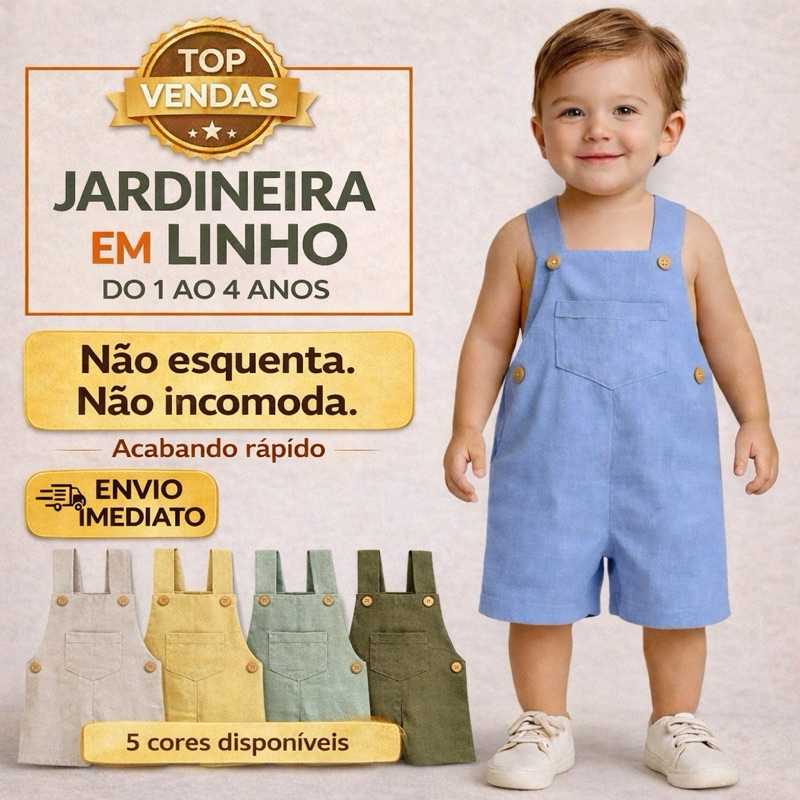 Jardineira Infantil Menino / Bebê - Macacão em Linho