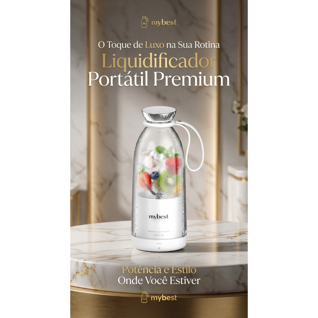 Garrafa Liquidificador Portátil MyBest Original 350/500ml Trituradora 6 Lâminas Mixer USB Recarregável Premium