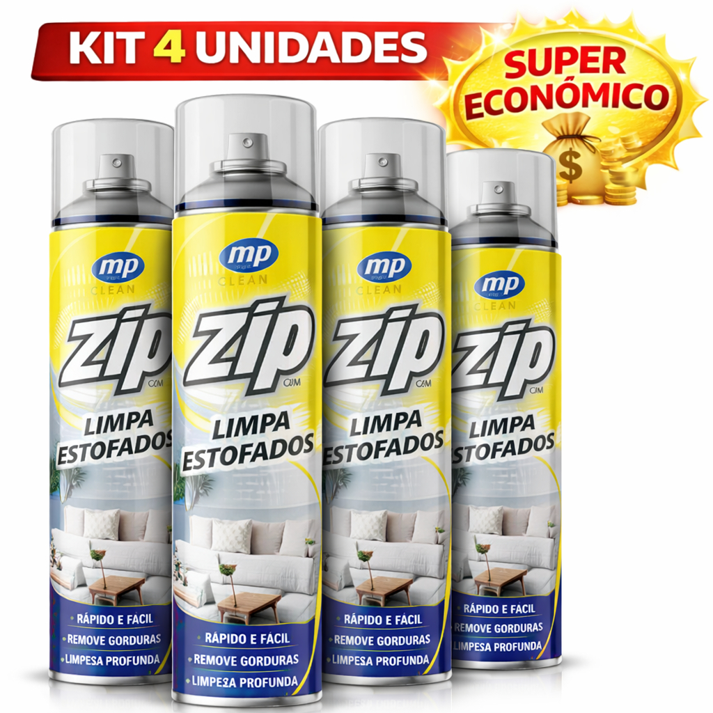 Kit 4 Limpa Estofados Zip 300ml Sofá, Carro, Colchão, Carpete, Cortina, Tapete, Teto de Carro, Banco