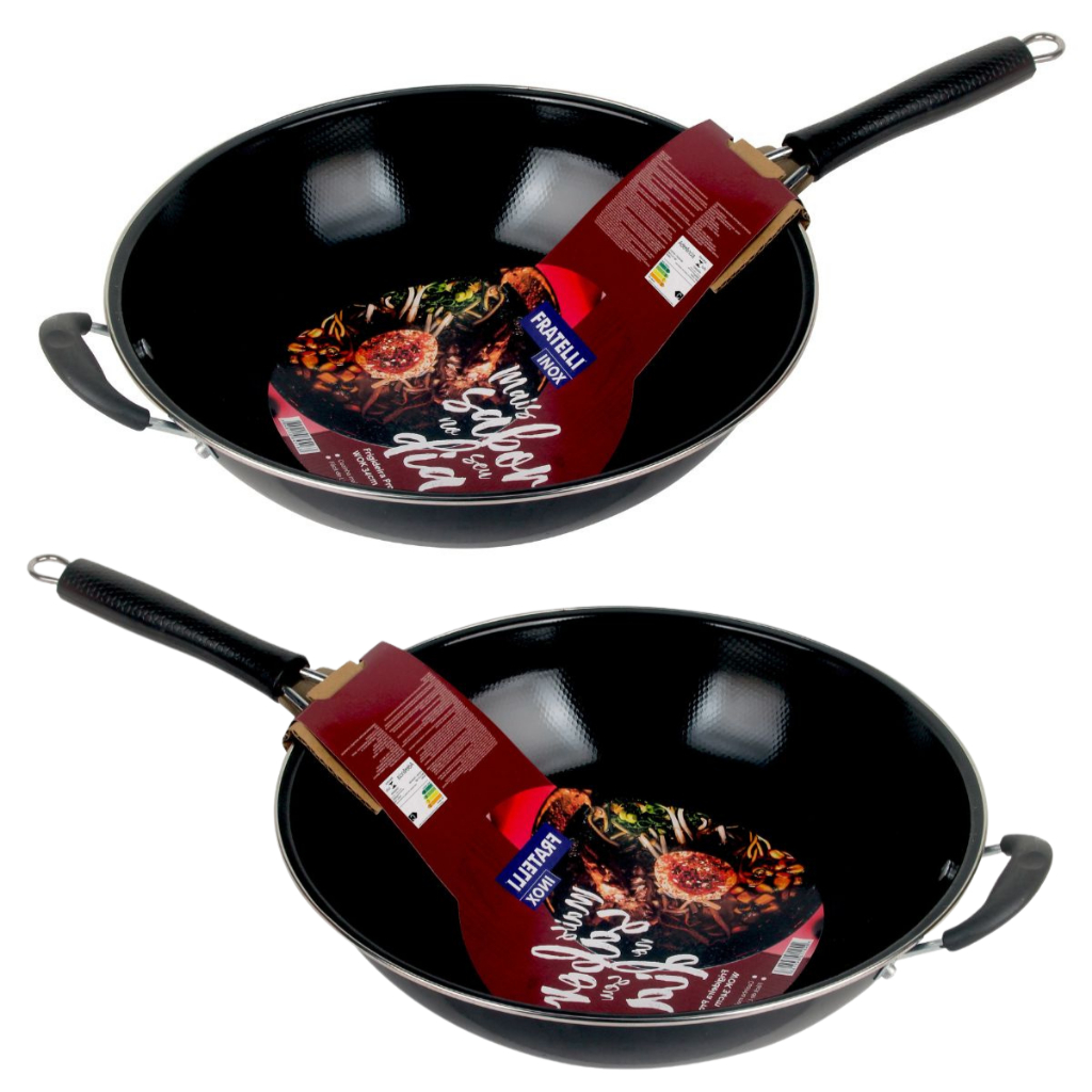 Imagem Kit 2 Frigideira grande Profissional Wok 34cm 3l Fratelli Carne Peixe Yakissoba frutos do mar