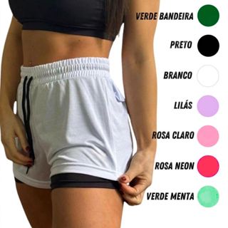 Kit 2 Shorts Feminino Duplo 2 em 1 Tecido Dry Fit e Forro Suplex Com Cintura Alta e Compressão Perfeito Para Academia em Oferta na Shopee