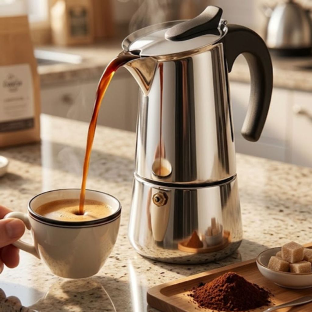 Cafeteira Italiana Inox 600ml Faz Café Expresso para Amantes de Café em Casa ou Escritório - Serve 12 Xícaras