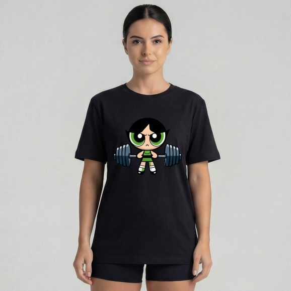 Camiseta Feminina de Algodão Premium com Estampa Animada Docinho Poderosa