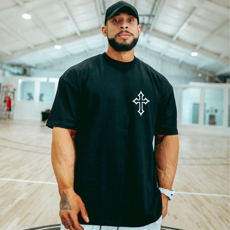 Camiseta Oversized Premium com Cruz Estilo e Conforto para o Seu Dia a Dia Blusão 100% Algodão 30.1