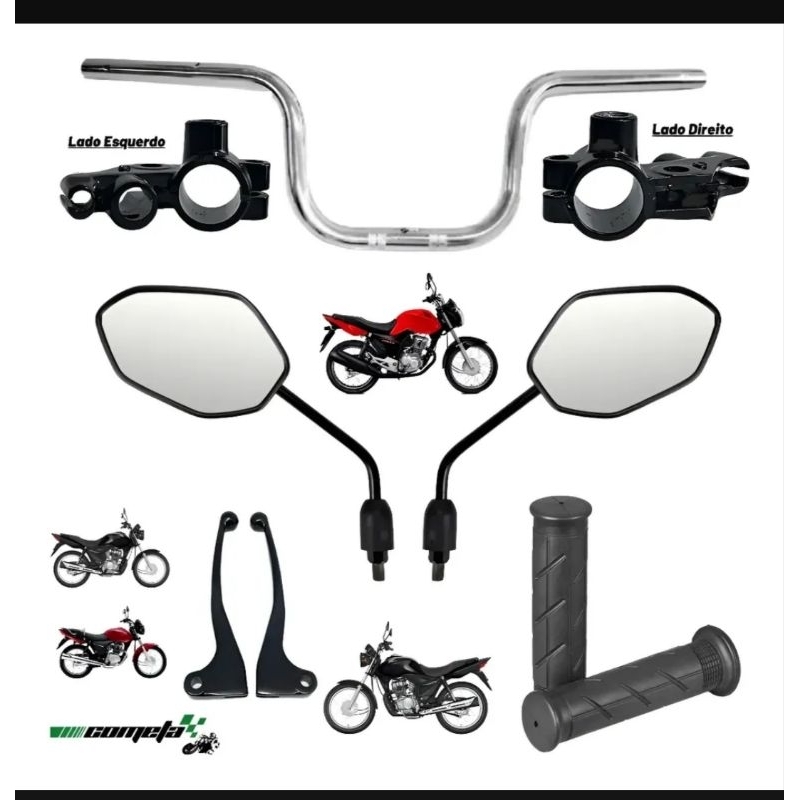 Kit Guidão Completo CG 125 150 160 Freio a Tambor + Manicoto + Manete + Retrovisor + Manopla (Universal)
