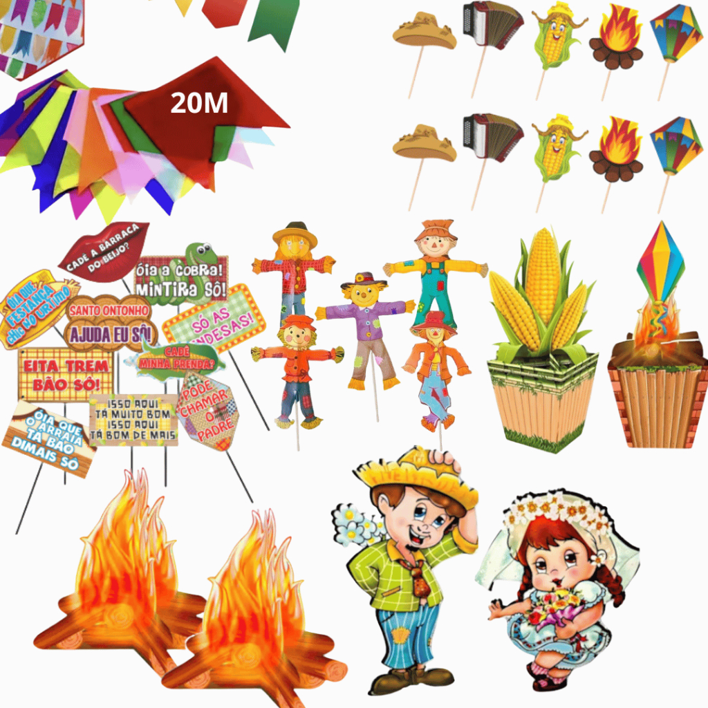 Kit Decoração Festa Junina Completo Mesa Enfeite São João Quadrilha Bandeirinha Arraiá festa milho